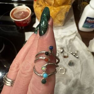 Dem Bonz Multi-Stone Silver Tone Spiral Ring - Blue, Red, Black, Green, White